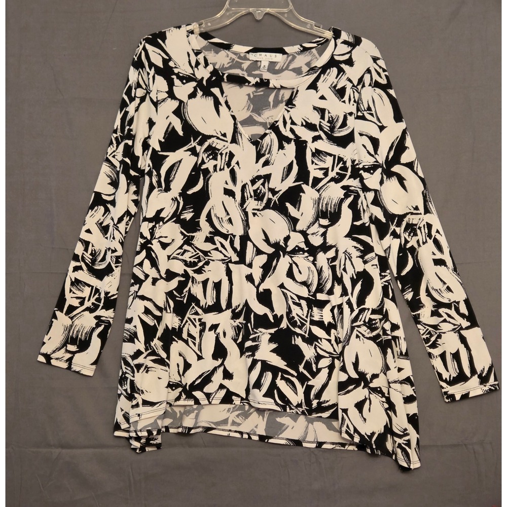 Chaus New York Floral Blouse Women's Medium Black White